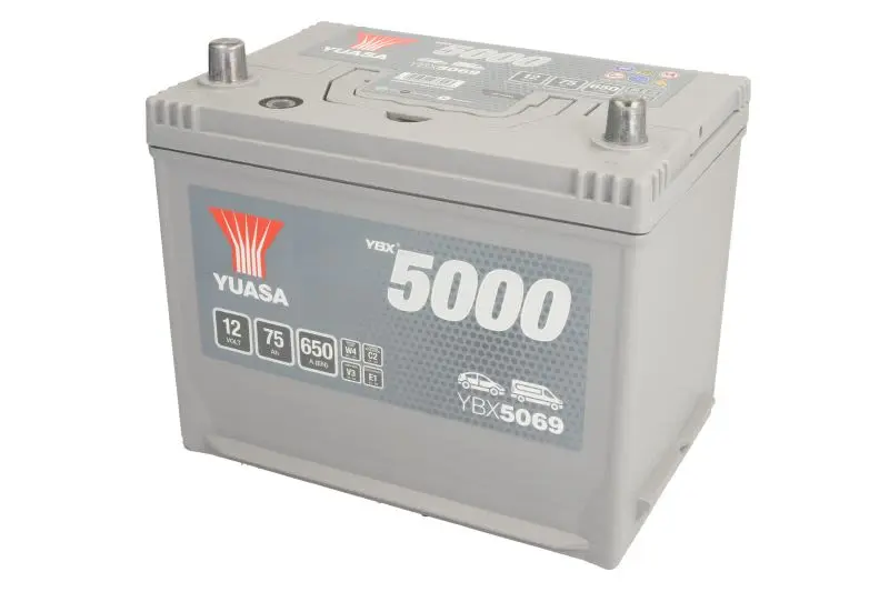 Akumulator YUASA 12V 75Ah/650A YBX5000 Silver High Performance SMF (L+ biegun standardowy) 269x174x223 B9 - stopka o wysokości 29 mm (rozruchowy) – YBX5069