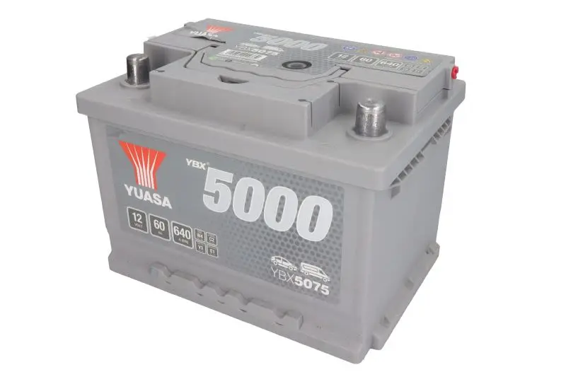 Akumulator YUASA 12V 60Ah/640A YBX5000 Silver High Performance SMF (P+ biegun standardowy) 243x175x175 B13 - stopka o wysokości 10,5 mm (rozruchowy) – YBX5075