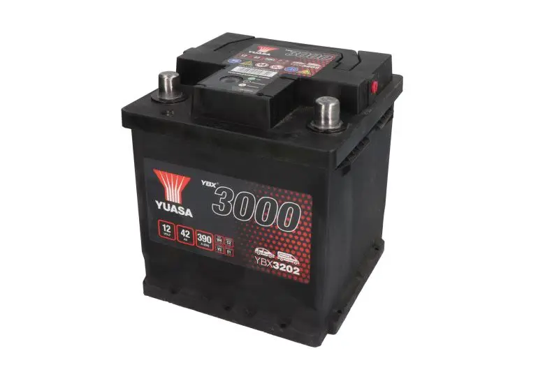 Akumulator YUASA 12V 42Ah/390A YBX3000 SMF (P+ biegun standardowy) 175x175x190 B03 - stopka o wysokości 10,5 mm (rozruchowy) – YBX3202
