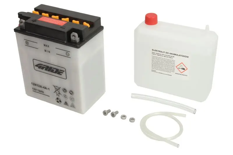 Akumulator Kwasowy/Rozruchowy/Suchoładowany z elektrolitem (ograniczona sprzedaż konsumencka) 4 RIDE 12V 12Ah 113A L+ Obsługowy elektrolit w zestawie 136x82x162mm Suchoładowany z elektrolitem 12N12A-4 – 12N12A-4A-1 4RIDE