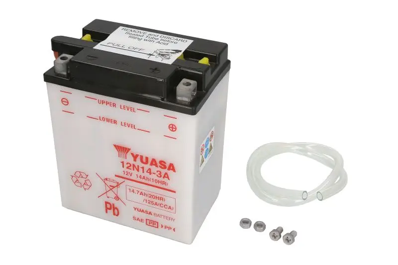 Akumulator Kwasowy/Rozruchowy YUASA 12V 15Ah 125A P+ Obsługowy 134x89x166mm Suchoładowany bez elektrolitu wymagana ilość elektrolitu 0,8l 12N14-3A – 12N14-3A YUASA