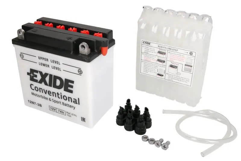 Akumulator Kwasowy/Rozruchowy/Suchoładowany z elektrolitem (ograniczona sprzedaż konsumencka) EXIDE 12V 7Ah 75A P+ Obsługowy elektrolit w zestawie 135x75x135mm Suchoładowany z elektrolitem 12N7-3B pas – 12N7-3B EXIDE