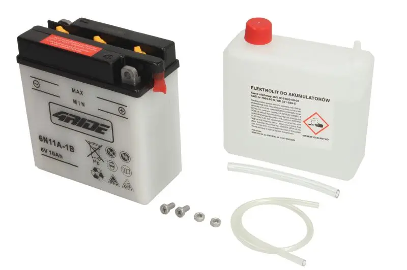 Akumulator Kwasowy/Rozruchowy/Suchoładowany z elektrolitem (ograniczona sprzedaż konsumencka) 4 RIDE 6V 11Ah 85A P+ Obsługowy elektrolit w zestawie 122x62x132mm Suchoładowany z elektrolitem 6N11A-1B p – 6N11A-1B 4RIDE