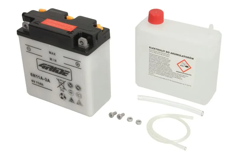 Akumulator Kwasowy/Rozruchowy/Suchoładowany z elektrolitem (ograniczona sprzedaż konsumencka) 4 RIDE 6V 11Ah 85A P+ Obsługowy elektrolit w zestawie 122x62x132mm Suchoładowany z elektrolitem 6N11A-3A p – 6N11A-3A 4RIDE