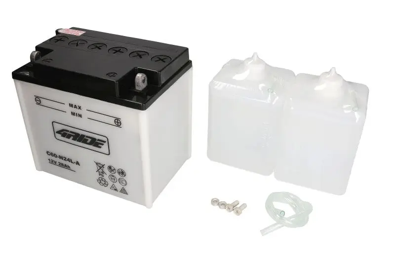 Akumulator Kwasowy/Rozruchowy/Suchoładowany z elektrolitem (ograniczona sprzedaż konsumencka) 4 RIDE 12V 28Ah 300A P+ Obsługowy elektrolit w zestawie 185x125x176mm Suchoładowany z elektrolitem C60N24L – C60N24L-A 4RIDE