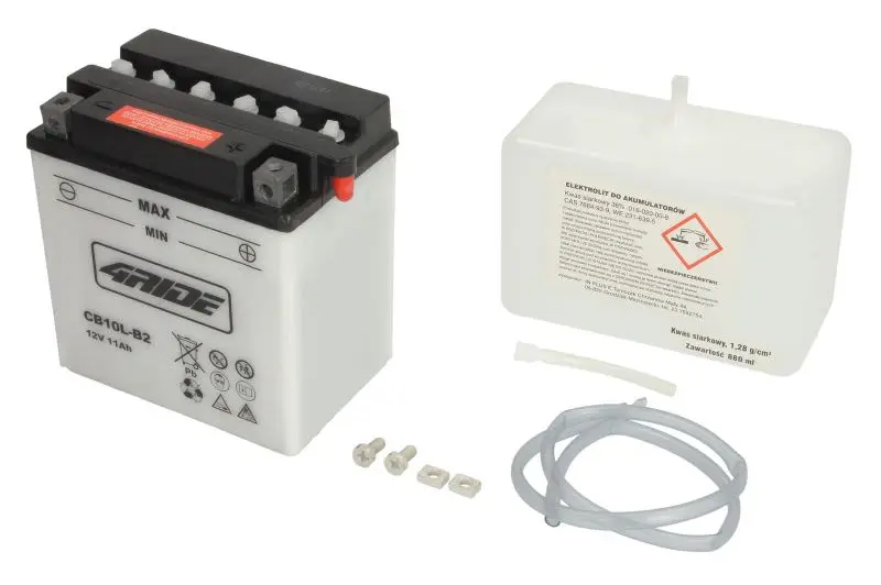 Akumulator Kwasowy/Rozruchowy/Suchoładowany z elektrolitem (ograniczona sprzedaż konsumencka) 4 RIDE 12V 10Ah 160A P+ Obsługowy elektrolit w zestawie 136x91x146mm Suchoładowany z elektrolitem CB10L-B2 – CB10L-B2 4RIDE