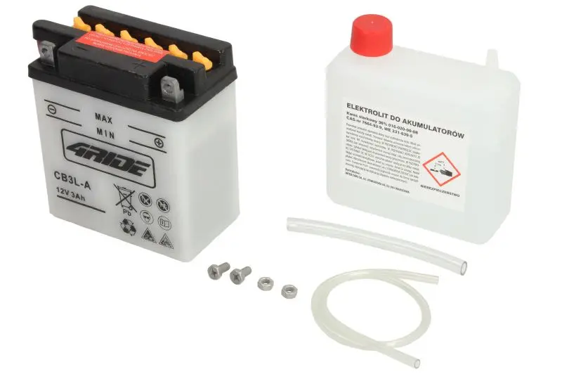 Akumulator Kwasowy/Rozruchowy/Suchoładowany z elektrolitem (ograniczona sprzedaż konsumencka) 4 RIDE 12V 3Ah 30A P+ Obsługowy elektrolit w zestawie 99x57x111mm Suchoładowany z elektrolitem CB3L-A pasu – CB3L-A 4RIDE