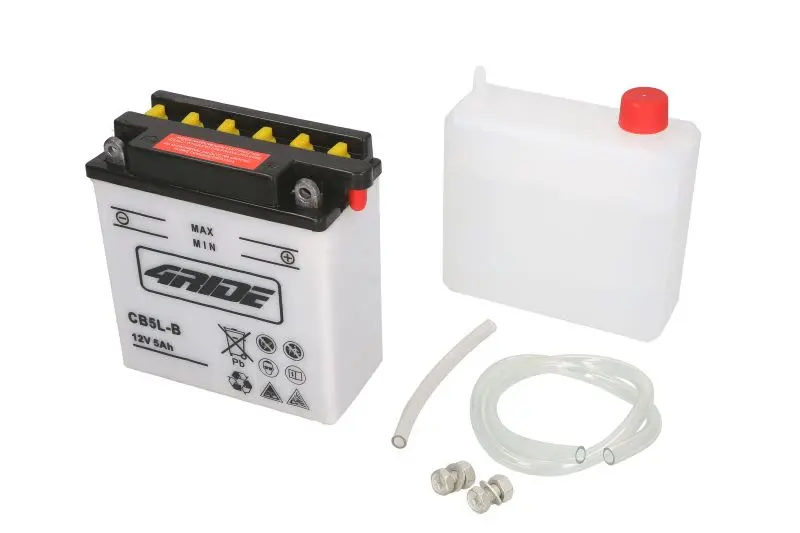 Akumulator Kwasowy/Rozruchowy/Suchoładowany z elektrolitem (ograniczona sprzedaż konsumencka) 4 RIDE 12V 5Ah 65A P+ Obsługowy elektrolit w zestawie 121x61x131mm Suchoładowany z elektrolitem CB5L-B pas – CB5L-B 4RIDE