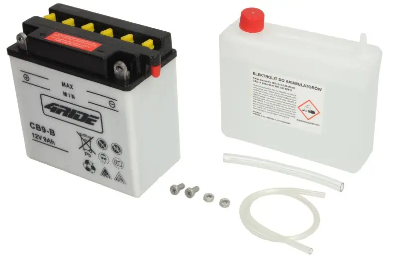 Akumulator Kwasowy/Rozruchowy/Suchoładowany z elektrolitem (ograniczona sprzedaż konsumencka) 4 RIDE 12V 9Ah 130A L+ Obsługowy elektrolit w zestawie 138x77x141mm Suchoładowany z elektrolitem CB9-B pas – CB9-B 4RIDE