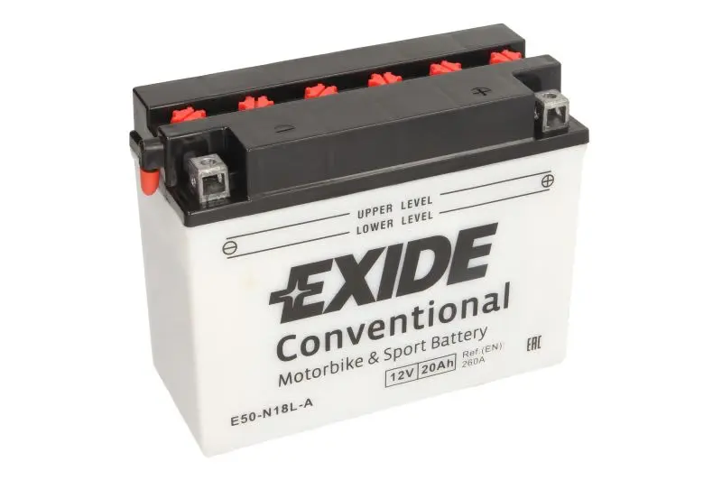 Akumulator Kwasowy/Rozruchowy/Suchoładowany z elektrolitem (ograniczona sprzedaż konsumencka) EXIDE 12V 20Ah 260A P+ Obsługowy elektrolit w zestawie 205x90x162mm Suchoładowany z elektrolitem Y50-N18L – Y50-N18L-A EXIDE