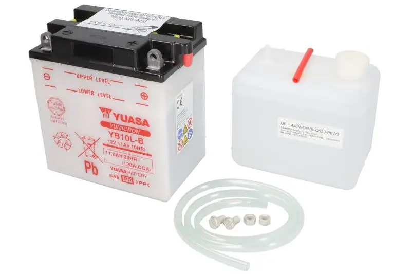 Akumulator 12V 11,6Ah 120A P+ elektrolit w zestawie 135x90x145mm Suchoładowany z elektrolitem wymagana ilość elektrolitu 0,8l YUASA – YB10L-B-CP YUASA