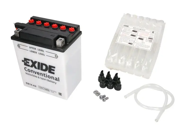 Akumulator Kwasowy/Rozruchowy/Suchoładowany z elektrolitem (ograniczona sprzedaż konsumencka) EXIDE 12V 14Ah 145A L+ Obsługowy elektrolit w zestawie 134x89x166mm Suchoładowany z elektrolitem YB14-A2 p – YB14-A2 EXIDE