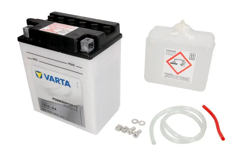Akumulator Kwasowy/Rozruchowy/Suchoładowany z elektrolitem (ograniczona sprzedaż konsumencka) VARTA 12V 14Ah 190A L+ Obsługowy elektrolit w zestawie 136x91x166mm Suchoładowany z elektrolitem YB14-A2 p – YB14-A2 VARTA FUN
