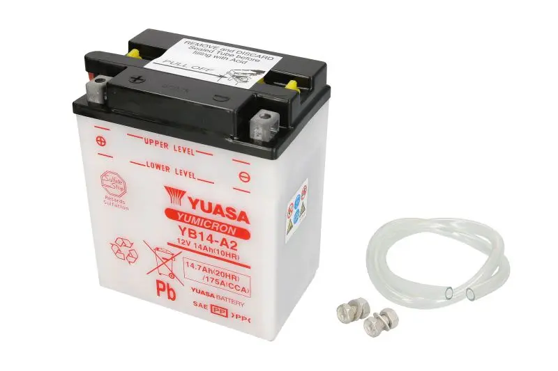 Akumulator Kwasowy/Rozruchowy YUASA 12V 15Ah 175A L+ Obsługowy 134x89x166mm Suchoładowany bez elektrolitu wymagana ilość elektrolitu 0,9l YB14-A2 – YB14-A2 YUASA