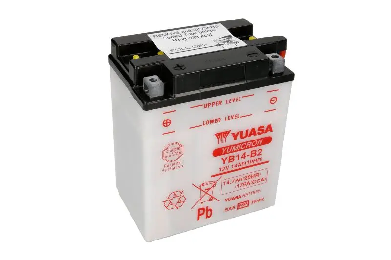Akumulator Kwasowy/Rozruchowy YUASA 12V 15Ah 175A L+ Obsługowy 134x89x166mm Suchoładowany bez elektrolitu wymagana ilość elektrolitu 0,9l YB14-B2 – YB14-B2 YUASA