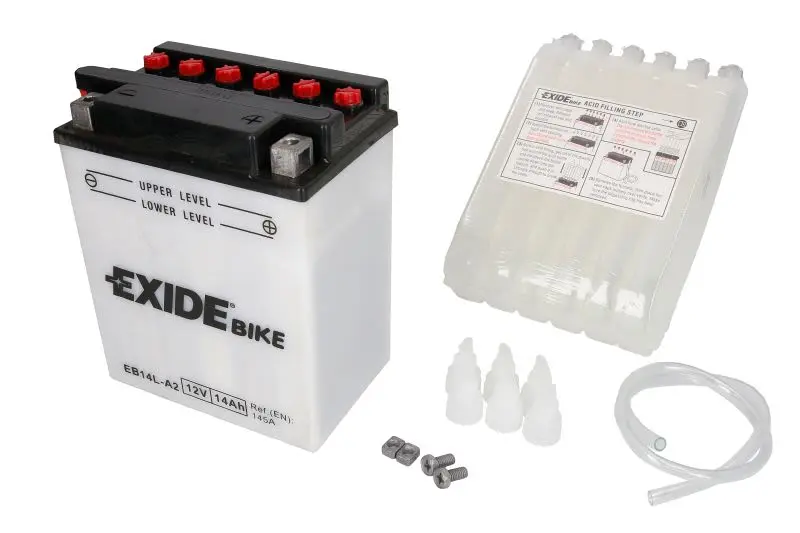Akumulator Kwasowy/Rozruchowy/Suchoładowany z elektrolitem (ograniczona sprzedaż konsumencka) EXIDE 12V 14Ah 145A P+ Obsługowy elektrolit w zestawie 134x89x166mm Suchoładowany z elektrolitem YB14L-A2 – YB14L-A2 EXIDE