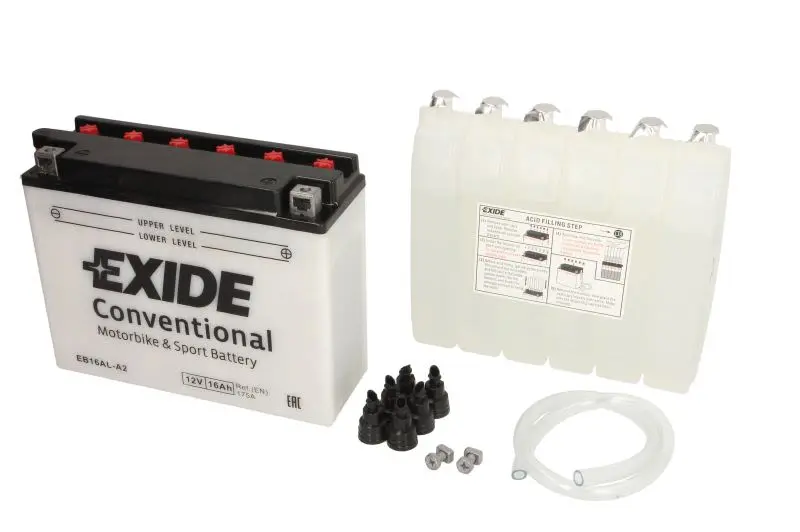 Akumulator Kwasowy/Rozruchowy/Suchoładowany z elektrolitem (ograniczona sprzedaż konsumencka) EXIDE 12V 16Ah 175A P+ Obsługowy elektrolit w zestawie 205x70x162mm Suchoładowany z elektrolitem YB16AL-A2 – YB16AL-A2 EXIDE