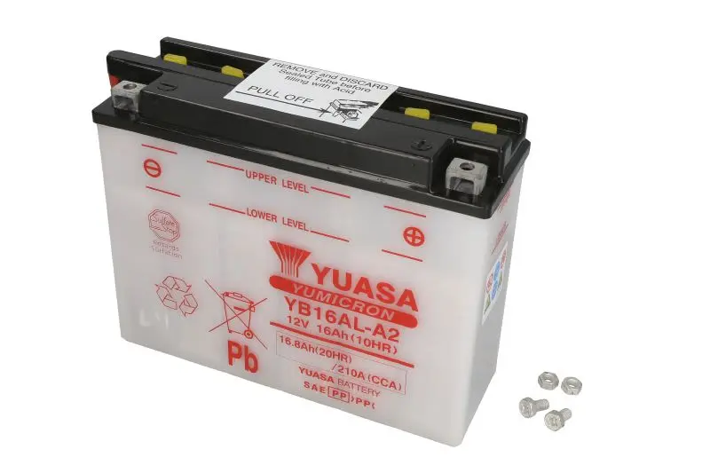Akumulator Kwasowy/Rozruchowy YUASA 12V 17Ah 210A P+ Obsługowy 207x72x164mm Suchoładowany bez elektrolitu wymagana ilość elektrolitu 1,1l YB16AL-A2 – YB16AL-A2 YUASA