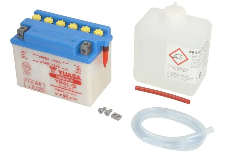 Akumulator Kwasowy/Rozruchowy/Suchoładowany z elektrolitem (ograniczona sprzedaż konsumencka) YUASA 12V 4Ah 56A P+ Obsługowy elektrolit w zestawie 121x71x93mm Suchoładowany z elektrolitem YB4L-B pasuj – YB4L-B + ELEKTROLIT YUASA