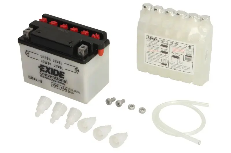 Akumulator Kwasowy/Rozruchowy/Suchoładowany z elektrolitem (ograniczona sprzedaż konsumencka) EXIDE 12V 4Ah 50A P+ Obsługowy elektrolit w zestawie 120x70x92mm Suchoładowany z elektrolitem YB4L-B pasuj – YB4L-B EXIDE