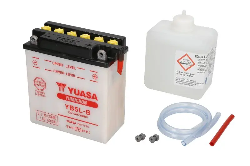 Akumulator Kwasowy/Rozruchowy/Suchoładowany z elektrolitem (ograniczona sprzedaż konsumencka) YUASA 12V 5Ah 60A P+ Obsługowy elektrolit w zestawie 121x61x131mm Suchoładowany z elektrolitem YB5L-B pasu – YB5L-B YUASA + ELEKTROLIT