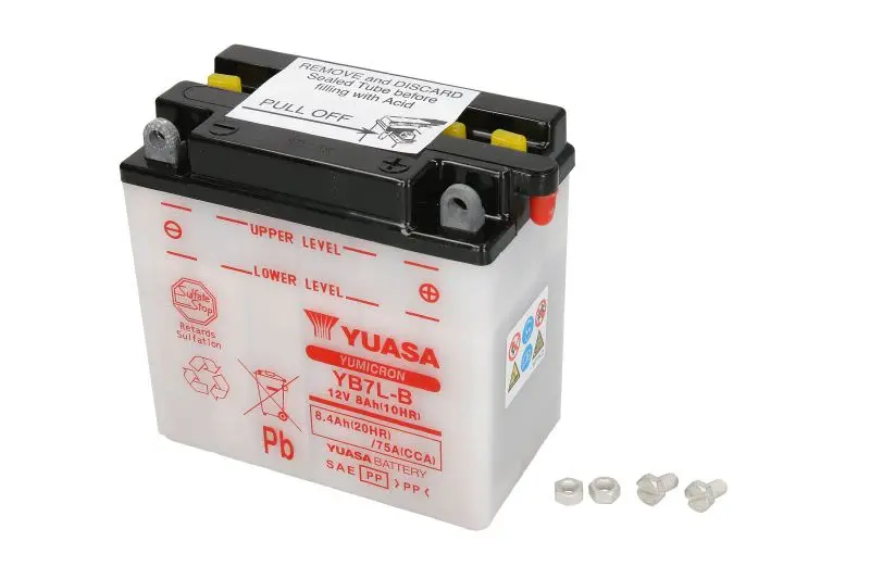 Akumulator Kwasowy/Rozruchowy YUASA 12V 8Ah 75A P+ Obsługowy 135x75x133mm Suchoładowany bez elektrolitu wymagana ilość elektrolitu 0,6l YB7L-B – YB7L-B YUASA