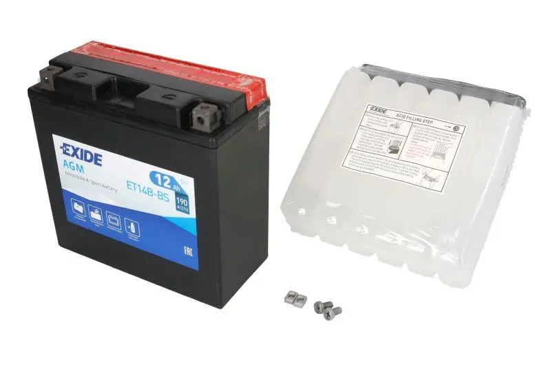 Akumulator AGM/Rozruchowy/Suchoładowany z elektrolitem (ograniczona sprzedaż konsumencka) EXIDE 12V 12Ah 190A L+ Bezobsługowy elektrolit w zestawie 150x70x145mm Suchoładowany z elektrolitem YT14B-BS p – YT14B-BS EXIDE