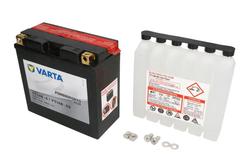 Akumulator AGM/Rozruchowy/Suchoładowany z elektrolitem (ograniczona sprzedaż konsumencka) VARTA 12V 12Ah 190A L+ Bezobsługowy elektrolit w zestawie 152x70x150mm Suchoładowany z elektrolitem YT14B-BS p – YT14B-BS VARTA FUN