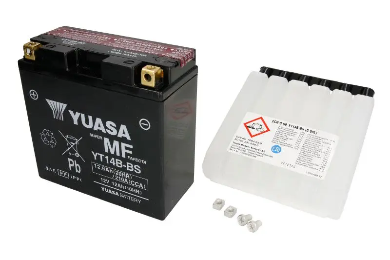 Akumulator AGM/Rozruchowy/Suchoładowany z elektrolitem (ograniczona sprzedaż konsumencka) YUASA 12V 13Ah 210A L+ Bezobsługowy elektrolit w zestawie 150x70x145mm Suchoładowany z elektrolitem YT14B-BS p – YT14B-BS YUASA