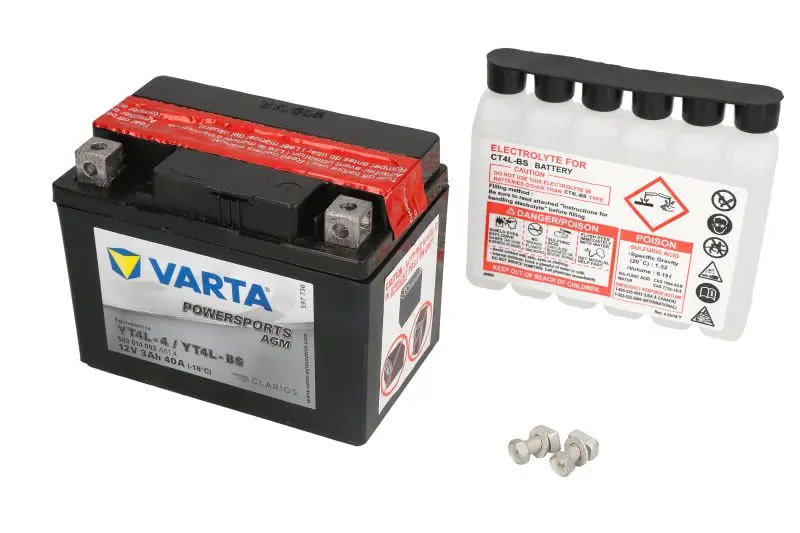 Akumulator AGM/Rozruchowy/Suchoładowany z elektrolitem (ograniczona sprzedaż konsumencka) VARTA 12V 3Ah 40A P+ Bezobsługowy elektrolit w zestawie 114x71x86mm Suchoładowany z elektrolitem YT4L-BS pasuj – YT4L-BS VARTA FUN