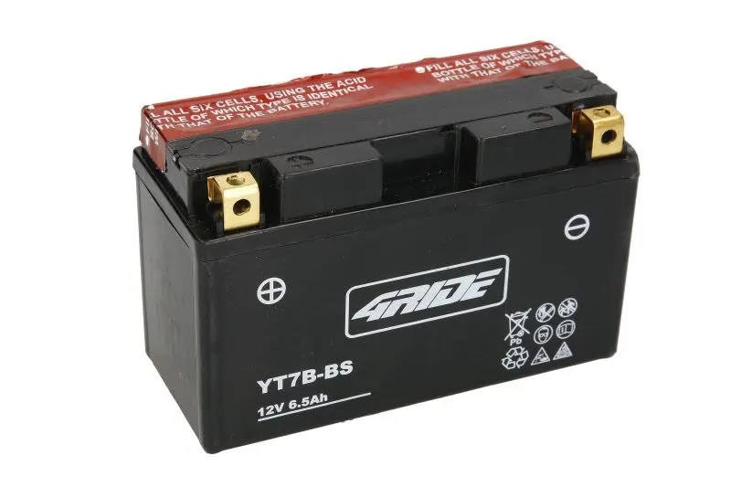 Akumulator AGM/Rozruchowy/Suchoładowany z elektrolitem (ograniczona sprzedaż konsumencka) 4 RIDE 12V 6Ah 85A L+ Bezobsługowy elektrolit w zestawie 150x65x93mm Suchoładowany z elektrolitem YT7B-BS pasu – YT7B-BS 4RIDE