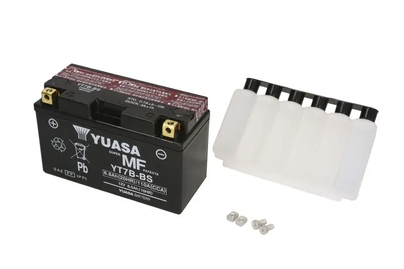 Akumulator AGM/Rozruchowy/Suchoładowany z elektrolitem (ograniczona sprzedaż konsumencka) YUASA 12V 7Ah 110A L+ Bezobsługowy elektrolit w zestawie 150x65x93mm Suchoładowany z elektrolitem YT7B-BS pasu – YT7B-BS YUASA