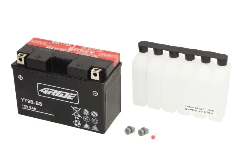 Akumulator AGM/Rozruchowy/Suchoładowany z elektrolitem (ograniczona sprzedaż konsumencka) 4 RIDE 12V 8Ah 115A L+ Bezobsługowy elektrolit w zestawie 150x70x105mm Suchoładowany z elektrolitem YT9B-BS pa – YT9B-BS 4RIDE