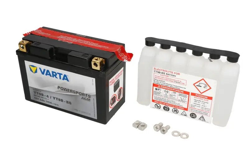 Akumulator AGM/Rozruchowy/Suchoładowany z elektrolitem (ograniczona sprzedaż konsumencka) VARTA 12V 8Ah 115A L+ Bezobsługowy elektrolit w zestawie 149x70x105mm Suchoładowany z elektrolitem YT9B-BS pas – YT9B-BS VARTA FUN