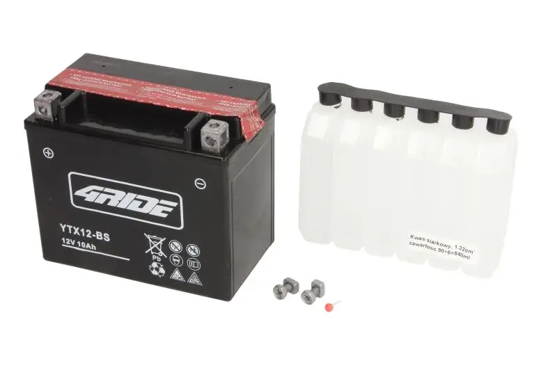 Akumulator AGM/Rozruchowy/Suchoładowany z elektrolitem (ograniczona sprzedaż konsumencka) 4 RIDE 12V 10,5Ah 180A L+ Bezobsługowy elektrolit w zestawie 152x88x131mm Suchoładowany z elektrolitem YTX12-B – YTX12-BS 4RIDE