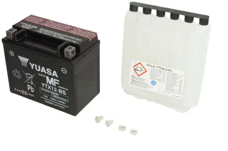 Akumulator AGM/Rozruchowy/Suchoładowany z elektrolitem (ograniczona sprzedaż konsumencka) YUASA 12V 11Ah 180A L+ Bezobsługowy elektrolit w zestawie 150x87x130mm Suchoładowany z elektrolitem YTX12-BS p – YTX12-BS YUASA