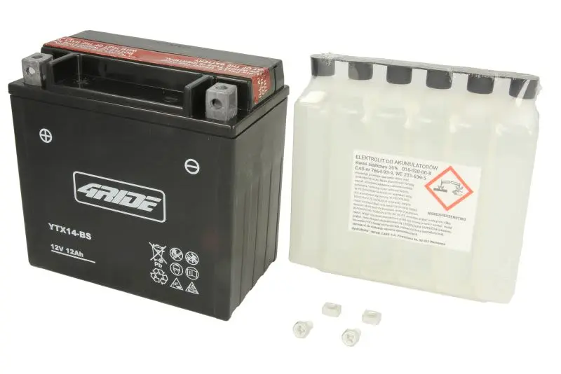 Akumulator AGM/Rozruchowy/Suchoładowany z elektrolitem (ograniczona sprzedaż konsumencka) 4 RIDE 12V 12,6Ah 200A L+ Bezobsługowy elektrolit w zestawie 152x88x147mm Suchoładowany z elektrolitem YTX14-B – YTX14-BS 4RIDE