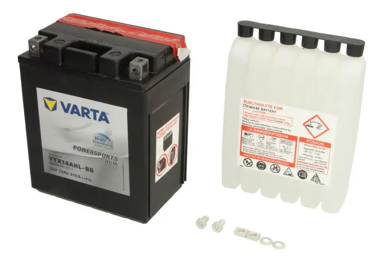 Akumulator AGM/Rozruchowy/Suchoładowany z elektrolitem (ograniczona sprzedaż konsumencka) VARTA 12V 12Ah 210A P+ Bezobsługowy elektrolit w zestawie 134x89x164mm Suchoładowany z elektrolitem YTX14AHL-B – YTX14AHL-BS VARTA FUN