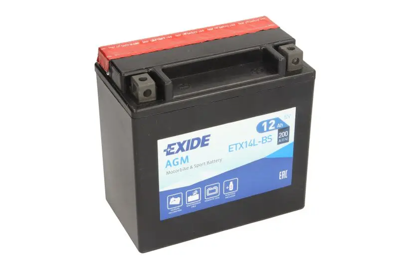 Akumulator AGM/Rozruchowy/Suchoładowany z elektrolitem (ograniczona sprzedaż konsumencka) EXIDE 12V 12Ah 200A P+ Bezobsługowy elektrolit w zestawie 150x87x145mm Suchoładowany z elektrolitem YTX14L-BS – YTX14L-BS EXIDE