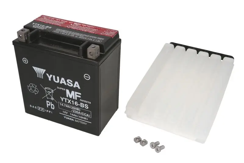 Akumulator AGM/Rozruchowy/Suchoładowany z elektrolitem (ograniczona sprzedaż konsumencka) YUASA 12V 15Ah 230A L+ Bezobsługowy elektrolit w zestawie 150x87x161mm Suchoładowany z elektrolitem YTX16-BS p – YTX16-BS YUASA