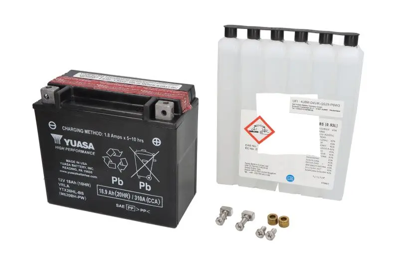 Akumulator AGM/Rozruchowy/Suchoładowany z elektrolitem (ograniczona sprzedaż konsumencka) YUASA 12V 19Ah 310A P+ Bezobsługowy elektrolit w zestawie 175x87x155mm Suchoładowany z elektrolitem YTX20HL-BS – YTX20HL-BS-PW YUASA