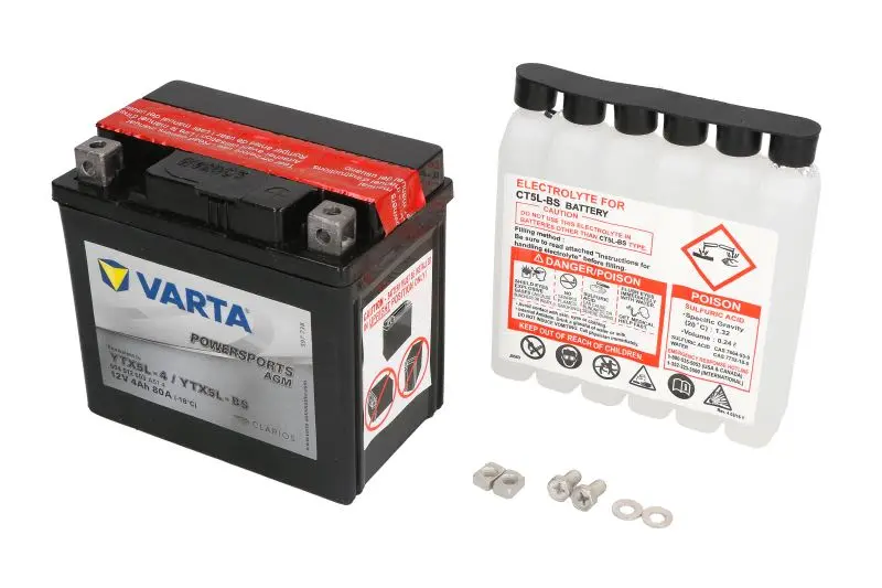 Akumulator AGM/Rozruchowy/Suchoładowany z elektrolitem (ograniczona sprzedaż konsumencka) VARTA 12V 4Ah 80A P+ Bezobsługowy elektrolit w zestawie 114x71x106mm Suchoładowany z elektrolitem YTX5L-BS pas – YTX5L-BS VARTA FUN