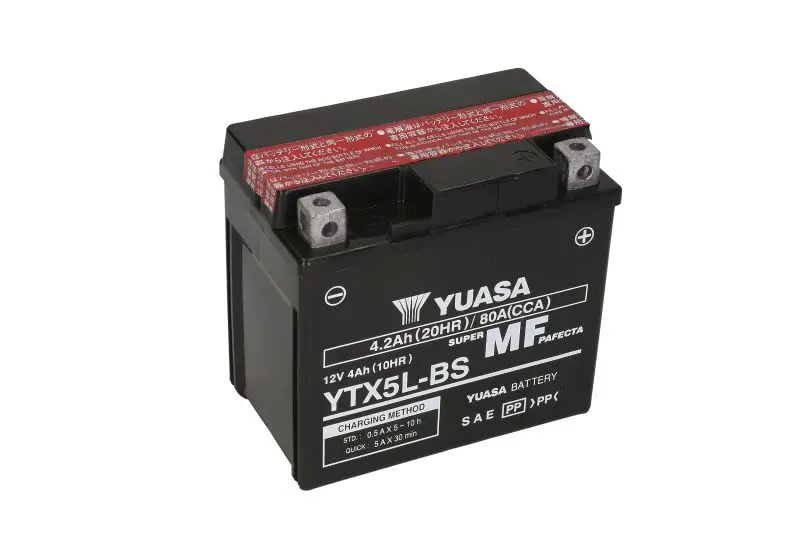 Akumulator AGM/Rozruchowy/Suchoładowany z elektrolitem (ograniczona sprzedaż konsumencka) YUASA 12V 4Ah 80A P+ Bezobsługowy elektrolit w zestawie 115x72x107mm Suchoładowany z elektrolitem YTX5L-BS pas – YTX5L-BS YUASA