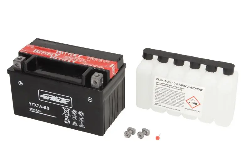 Akumulator AGM/Rozruchowy/Suchoładowany z elektrolitem (ograniczona sprzedaż konsumencka) 4 RIDE 12V 6,3Ah 90A L+ Bezobsługowy elektrolit w zestawie 152x88x94mm Suchoładowany z elektrolitem YTX7A-BS p – YTX7A-BS 4RIDE