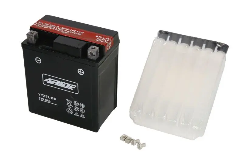 Akumulator AGM/Rozruchowy/Suchoładowany z elektrolitem (ograniczona sprzedaż konsumencka) 4 RIDE 12V 6Ah 90A P+ Bezobsługowy elektrolit w zestawie 114x71x131mm Suchoładowany z elektrolitem YTX7L-BS pa – YTX7L-BS 4RIDE