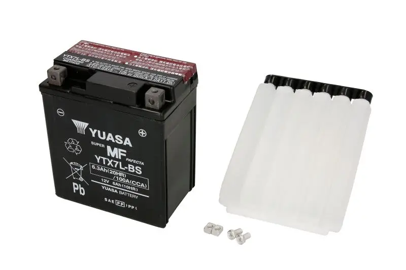 Akumulator AGM/Rozruchowy/Suchoładowany z elektrolitem (ograniczona sprzedaż konsumencka) YUASA 12V 6Ah 100A P+ Bezobsługowy elektrolit w zestawie 115x72x132mm Suchoładowany z elektrolitem YTX7L-BS pa – YTX7L-BS YUASA