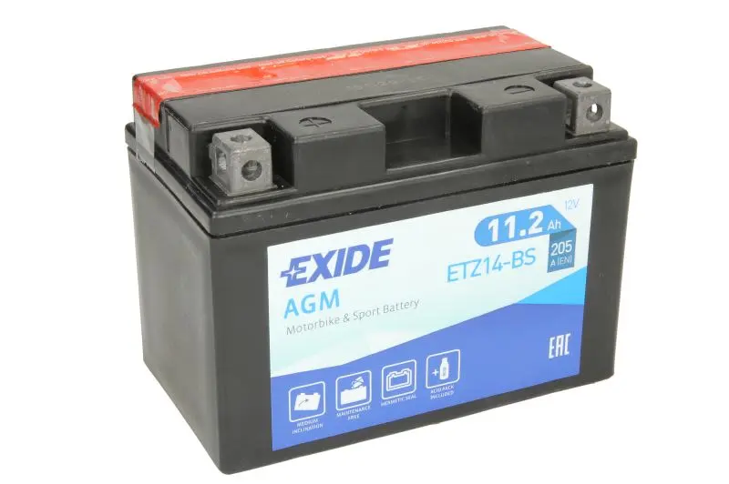 Akumulator AGM (ograniczona sprzedaż konsumencka) EXIDE 12V 11Ah 205A L+ Bezobsługowy elektrolit w zestawie 150x90x110mm Suchoładowany z elektrolitem YTZ14-BS – YTZ14-BS EXIDE