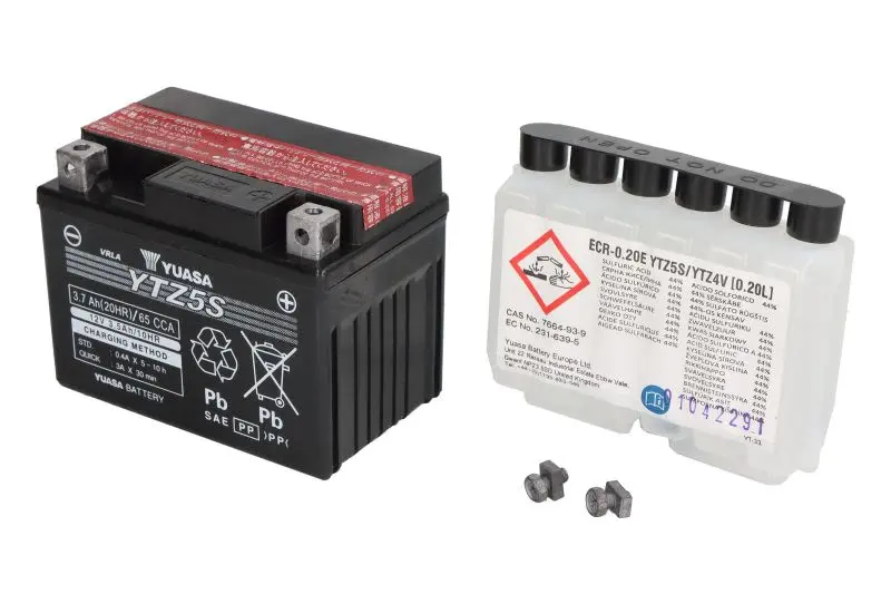 Akumulator AGM/Rozruchowy/Suchoładowany z elektrolitem (ograniczona sprzedaż konsumencka) YUASA 12V 4Ah 65A P+ Bezobsługowy elektrolit w zestawie 115x72x86mm Suchoładowany z elektrolitem YTZ5S pasuje – YTZ5S YUASA