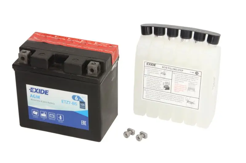 Akumulator AGM (ograniczona sprzedaż konsumencka) EXIDE 12V 6Ah 100A P+ Bezobsługowy elektrolit w zestawie 115x70x105mm Suchoładowany z elektrolitem YTZ7-BS – YTZ7-BS EXIDE