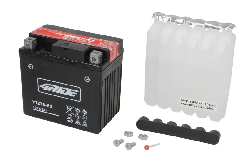 Akumulator AGM/Rozruchowy/Suchoładowany z elektrolitem (ograniczona sprzedaż konsumencka) 4 RIDE 12V 6Ah 130A P+ Bezobsługowy elektrolit w zestawie 113x70x105mm Suchoładowany z elektrolitem YTZ7S-BS p – YTZ7S-BS 4RIDE